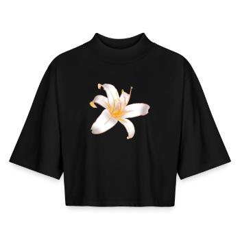 WEISSE LILIELilienzauber Weiße Lilie - Boxy Frauen Recyceltes 1/2 Sleeved T-Shirt by Stanley/Stella - Schwarz - Vorne - AI Model Female 172 light (172cm)