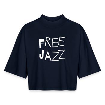 Free Jazz Bold Typography Tee - T-shirt femme coupe boxy recyclé manches mi-longues Stanley/Stella - marine - Devant - AI Model Female 172 light (172cm)