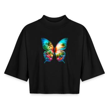 Butterfly - Boxy Women's Recycled 1/2 Sleeved T-Shirt by Stanley/Stella - black - Front - AI Model Female 172 light (172cm)