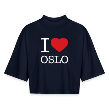 J’AIME OSLO Norvège Norvège - T-shirt femme coupe boxy recyclé manches mi-longues Stanley/Stella - marine - Devant - AI Model Female 172 light (172cm)