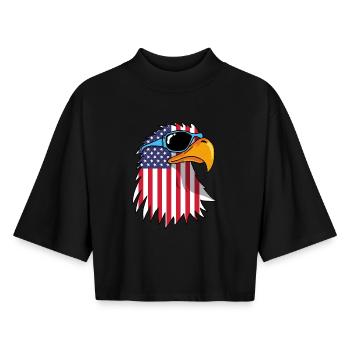 Aigle et drapeau américain - T-shirt femme coupe boxy recyclé manches mi-longues Stanley/Stella - noir - Devant - AI Model Female 172 light (172cm)