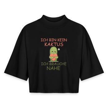 Kaktus mit Herz – Nähe statt Stacheln - Boxy Frauen Recyceltes 1/2 Sleeved T-Shirt by Stanley/Stella - Schwarz - Vorne - AI Model Female 172 light (172cm)