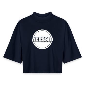 Prénom Alessio - T-shirt femme coupe boxy recyclé manches mi-longues Stanley/Stella - marine - Devant - AI Model Female 172 light (172cm)