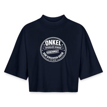 Uncle Sponsor of Bad Ideas | Funny saying - Boxy Women's Recycled 1/2 Sleeved T-Shirt by Stanley/Stella - navy - Front - AI Model Female 172 light (172cm)