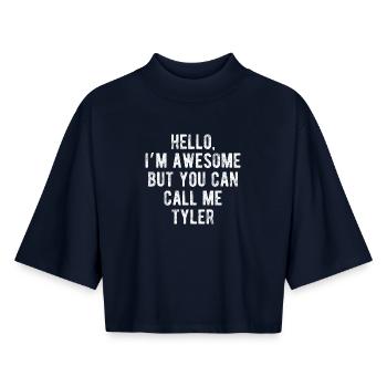 Hallo, mir geht's großartig. Nenn mich Tyler, lustiges Zitat. - Boxy Frauen Recyceltes 1/2 Sleeved T-Shirt by Stanley/Stella - Navy - Vorne - AI Model Female 172 light (172cm)
