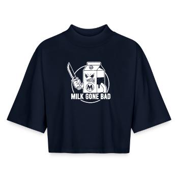 Milch geht böse: bedrohliche Kartonfigur - Boxy Frauen Recyceltes 1/2 Sleeved T-Shirt by Stanley/Stella - Navy - Vorne - AI Model Female 172 light (172cm)