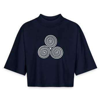 Triskele Spiral Trio - Boxy Women's Recycled 1/2 Sleeved T-Shirt by Stanley/Stella - navy - Front - AI Model Female 172 light (172cm)