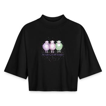 3 sheep " I'm enough knitting ! " - Boxy Women's Recycled 1/2 Sleeved T-Shirt by Stanley/Stella - black - Front - AI Model Female 172 light (172cm)