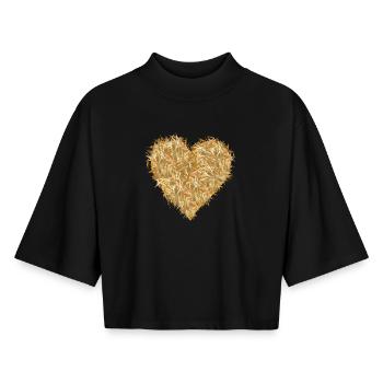 Herz aus Stroh in leuchtenden goldgelben Farbtönen - Boxy Frauen Recyceltes 1/2 Sleeved T-Shirt by Stanley/Stella - Schwarz - Vorne - AI Model Female 172 light (172cm)