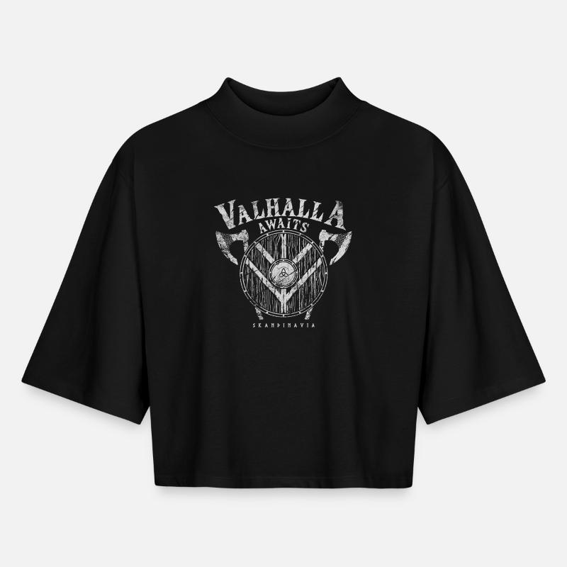 Valhalla Awaits - Boxy Frauen Recyceltes 1/2 Sleeved T-Shirt by Stanley/Stella - Schwarz