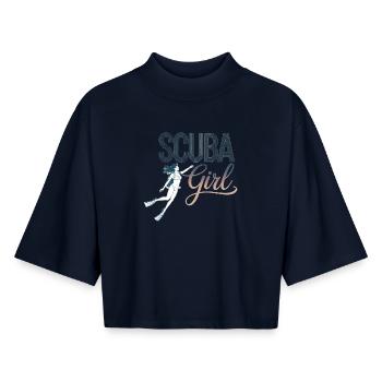 Scuba Girl Taucherin Design - Boxy Frauen Recyceltes 1/2 Sleeved T-Shirt by Stanley/Stella - Navy - Vorne - AI Model Female 172 light (172cm)