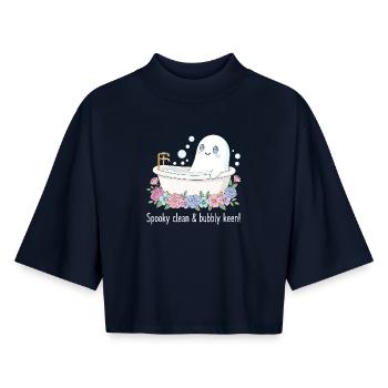 Doux fantôme - T-shirt femme coupe boxy recyclé manches mi-longues Stanley/Stella - marine - Devant - AI Model Female 172 light (172cm)