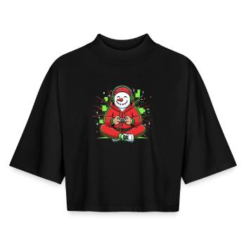 Snowman Gamer Christmas Winter - Boxy Frauen Recyceltes 1/2 Sleeved T-Shirt by Stanley/Stella - Schwarz - Vorne - AI Model Female 172 light (172cm)