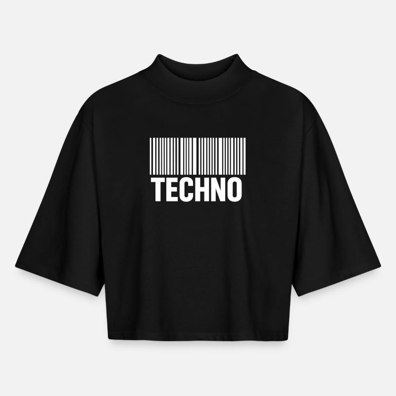 Techno Barcode Pattern - Boxy Women's Recycled 1/2 Sleeved T-Shirt by Stanley/Stella - black