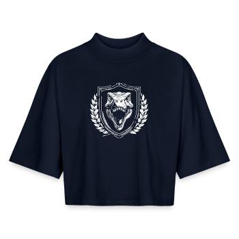 T rex Schildwappen - Boxy Frauen Recyceltes 1/2 Sleeved T-Shirt by Stanley/Stella - Navy - Vorne - AI Model Female 172 light (172cm)