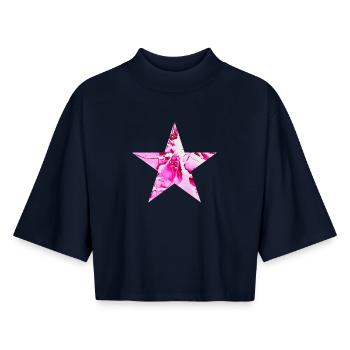 Neige d’Hiver Étoilée - T-shirt femme coupe boxy recyclé manches mi-longues Stanley/Stella - marine - Devant - AI Model Female 172 light (172cm)