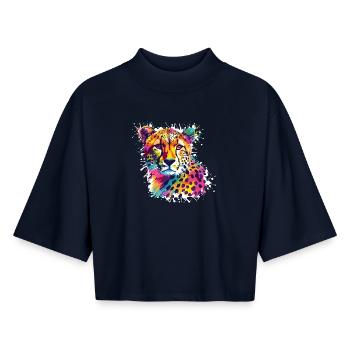 Cheetah Leopard Graffiti - Boxy Women's Recycled 1/2 Sleeved T-Shirt by Stanley/Stella - navy - Front - AI Model Female 172 light (172cm)