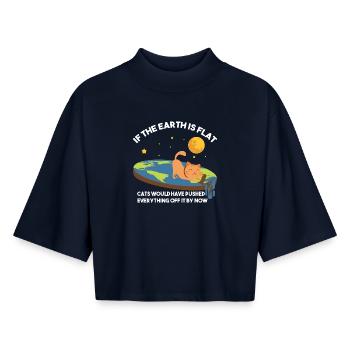 Flach-Erde-Katzen-Satire - Boxy Frauen Recyceltes 1/2 Sleeved T-Shirt by Stanley/Stella - Navy - Vorne - AI Model Female 172 light (172cm)