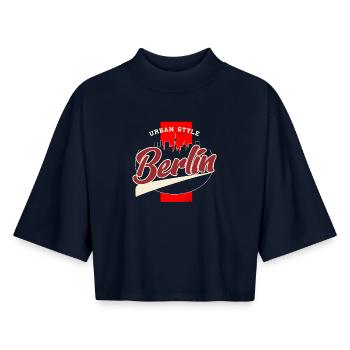 Berlin Urban Stil Retro Schrift - Boxy Frauen Recyceltes 1/2 Sleeved T-Shirt by Stanley/Stella - Navy - Vorne - AI Model Female 172 light (172cm)