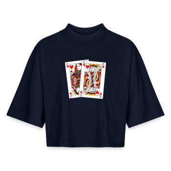 Reine et Roi de Cœur - T-shirt femme coupe boxy recyclé manches mi-longues Stanley/Stella - marine - Devant - AI Model Female 172 light (172cm)