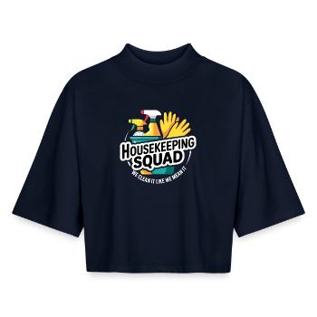 Lustiges Putzen Design - Boxy Frauen Recyceltes 1/2 Sleeved T-Shirt by Stanley/Stella - Navy - Vorne - AI Model Female 172 light (172cm)