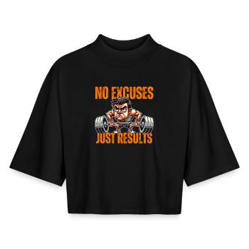 No Excuses Just Results - Gym - Boxy Women's Recycled 1/2 Sleeved T-Shirt by Stanley/Stella - black - Front - AI Model Female 172 light (172cm)