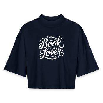 Buchliebhaber Typo-Schwung - Boxy Frauen Recyceltes 1/2 Sleeved T-Shirt by Stanley/Stella - Navy - Vorne - AI Model Female 172 light (172cm)