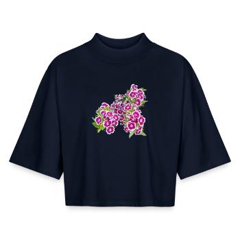 Carnation poetry – focus on garden blossoms - Boxy Women's Recycled 1/2 Sleeved T-Shirt by Stanley/Stella - navy - Front - AI Model Female 172 light (172cm)