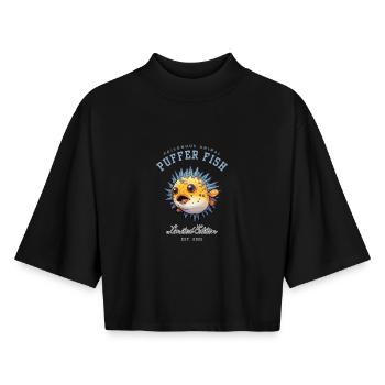 Kugelfisch mit Stacheln am Körper, der sich aufbläht - Boxy Frauen Recyceltes 1/2 Sleeved T-Shirt by Stanley/Stella - Schwarz - Vorne - AI Model Female 172 light (172cm)
