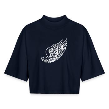 Ailes avec dessin de plumes dynamiques - T-shirt femme coupe boxy recyclé manches mi-longues Stanley/Stella - marine - Devant - AI Model Female 172 light (172cm)