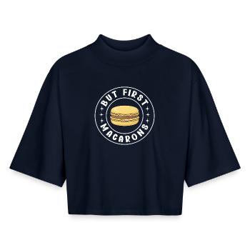 Macaron French Desserts - Boxy Women's Recycled 1/2 Sleeved T-Shirt by Stanley/Stella - navy - Front - AI Model Female 172 light (172cm)