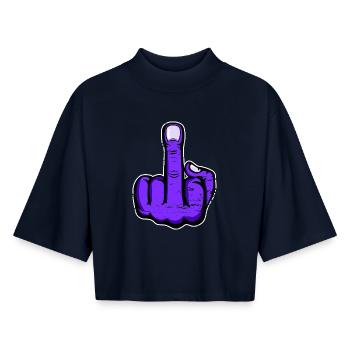 Middle Finger Stinky Finger Design Purple Used - Boxy Women's Recycled 1/2 Sleeved T-Shirt by Stanley/Stella - navy - Front - AI Model Female 172 light (172cm)