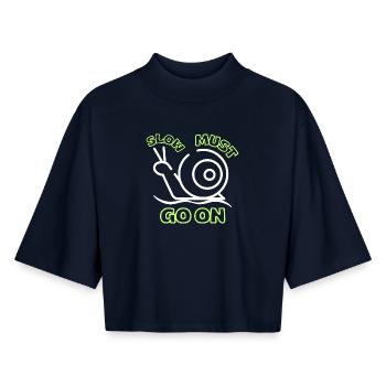 Slow must go on - Boxy Women's Recycled 1/2 Sleeved T-Shirt by Stanley/Stella - navy - Front - AI Model Female 172 light (172cm)