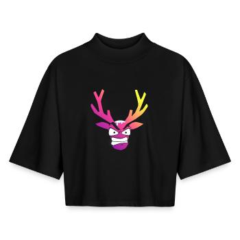 Tête Cerf Furieux Noel neige - T-shirt femme coupe boxy recyclé manches mi-longues Stanley/Stella - noir - Devant - AI Model Female 172 light (172cm)