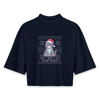 Bright Chatmas Weihnachten - Boxy Frauen Recyceltes 1/2 Sleeved T-Shirt by Stanley/Stella - Navy - Vorne - AI Model Female 172 light (172cm)