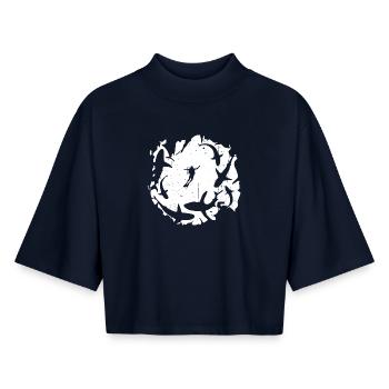 Subacqueo in silhouette circolare di squalo - T-shirt donna boxy riciclata a maniche a mezza lunghezza di Stanley/Stella - navy - Fronte - AI Model Female 172 light (172cm)