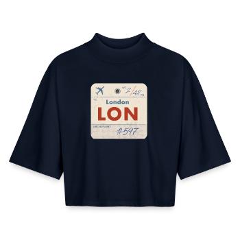 London LON Vintage Airline Tag - Boxy Frauen Recyceltes 1/2 Sleeved T-Shirt by Stanley/Stella - Navy - Vorne - AI Model Female 172 light (172cm)