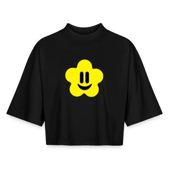 flower power smiley - Boxy Women's Recycled 1/2 Sleeved T-Shirt by Stanley/Stella - black - Front - AI Model Female 172 light (172cm)