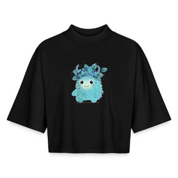 Niedliches Blaubeer-Monster – Fruchtig und verspie - Boxy Frauen Recyceltes 1/2 Sleeved T-Shirt by Stanley/Stella - Schwarz - Vorne - AI Model Female 172 light (172cm)