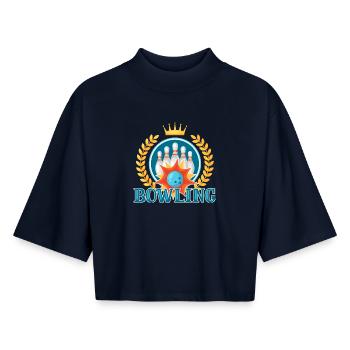 Royal Crown Bowling - Boxy Frauen Recyceltes 1/2 Sleeved T-Shirt by Stanley/Stella - Navy - Vorne - AI Model Female 172 light (172cm)