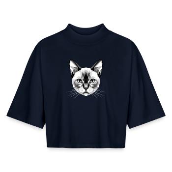 Siamkatze Siam Katze Siamese Cat Siamesen Katzen - Boxy Frauen Recyceltes 1/2 Sleeved T-Shirt by Stanley/Stella - Navy - Vorne - AI Model Female 172 light (172cm)