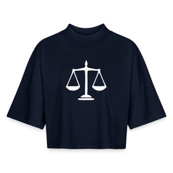 Jura Rechtsanwalt Waage Jurist Gericht Gesetz - Boxy Frauen Recyceltes 1/2 Sleeved T-Shirt by Stanley/Stella - Navy - Vorne - AI Model Female 172 light (172cm)