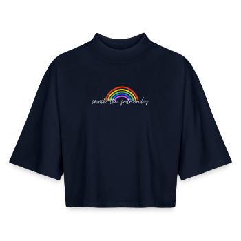 🌈 Smash the Patriarchy – Feminist Rainbow Design - Boxy Frauen Recyceltes 1/2 Sleeved T-Shirt by Stanley/Stella - Navy - Vorne - AI Model Female 172 light (172cm)