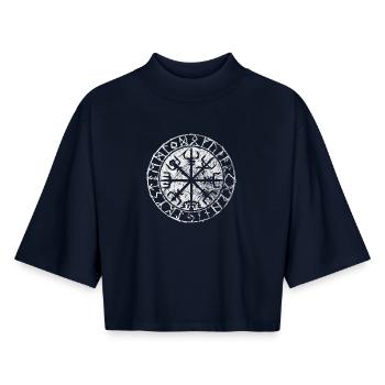 Symbole Vegvisir - T-shirt femme coupe boxy recyclé manches mi-longues Stanley/Stella - marine - Devant - AI Model Female 172 light (172cm)