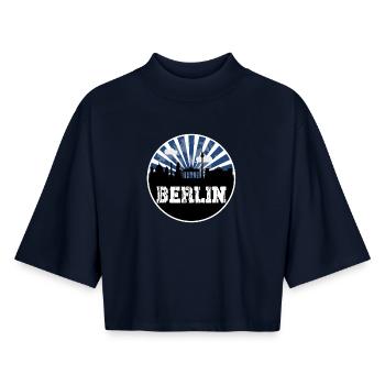 Berlin Skyline Blue Hour - Boxy Frauen Recyceltes 1/2 Sleeved T-Shirt by Stanley/Stella - Navy - Vorne - AI Model Female 172 light (172cm)