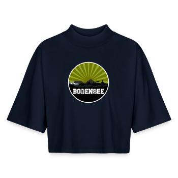 Lake Constance Retro Skyline - Boxy Women's Recycled 1/2 Sleeved T-Shirt by Stanley/Stella - navy - Front - AI Model Female 172 light (172cm)