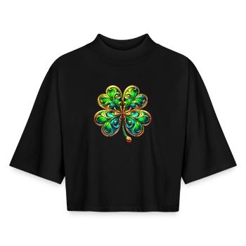 Trèfle à quatre feuilles - T-shirt femme coupe boxy recyclé manches mi-longues Stanley/Stella - noir - Devant - AI Model Female 172 light (172cm)