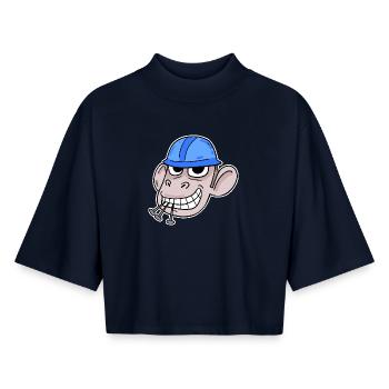 Affe Baustelle Bauarbeiter - Boxy Frauen Recyceltes 1/2 Sleeved T-Shirt by Stanley/Stella - Navy - Vorne - AI Model Female 172 light (172cm)