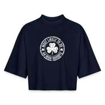 Le trèfle le plus probable pour faire un trèfle d’adieu irlandais - T-shirt femme coupe boxy recyclé manches mi-longues Stanley/Stella - marine - Devant - AI Model Female 172 light (172cm)
