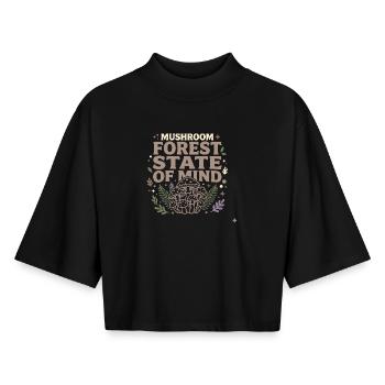 Don de Fée Forêt de Fées Champignons du Fairycore - T-shirt femme coupe boxy recyclé manches mi-longues Stanley/Stella - noir - Devant - AI Model Female 172 light (172cm)